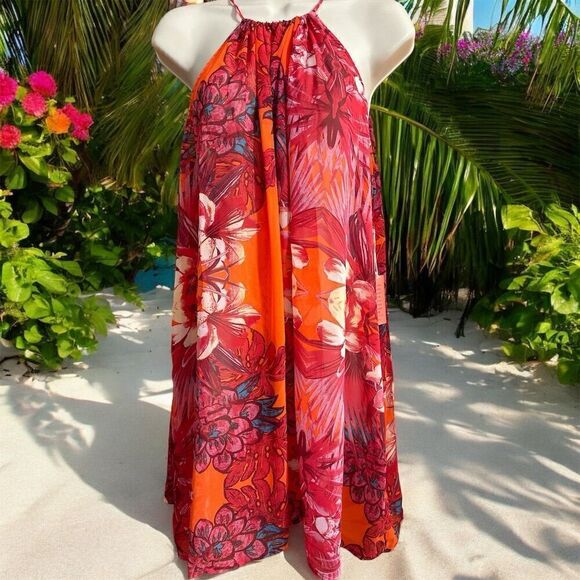Forever 21 Other - Forever 21 Women's Sheer Tropical Floral String Tie   Back Swim Cover-Up Dress
